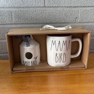 Rae Dunn Mama Bird & Baby Bird mug and birdhouse gift set with box